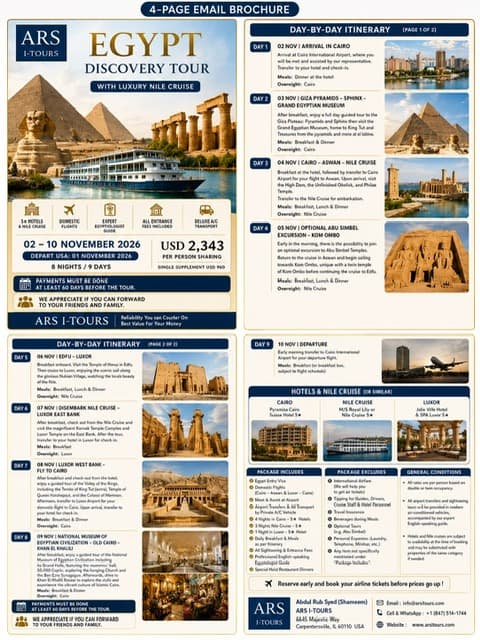 Cover of the Egypt Discovery Tour with Nile Cruise 2026 tour guide